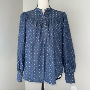 Old Navy Chambray 1/4 Button-Up Pullover Flowy blouse size Small puff sleeves‎